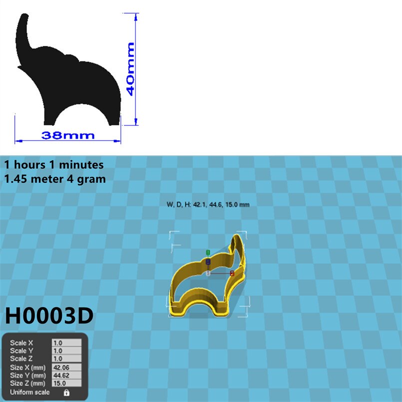 Elephant shape biscuit cutting machine biscuit embossing embossing machine cake sugar paste decoration DIY mold 3D: H0003D