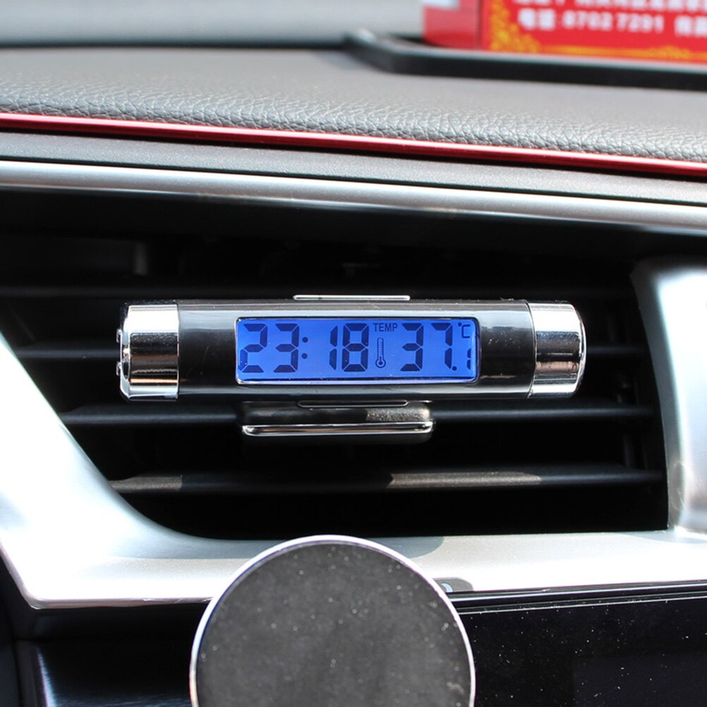 2 In 1 Backlight Mini Elektronische Klok Met Thermometer Digitale Lcd Display Voor Auto Air Vent Auto Clock Mini tijd Klok Clip