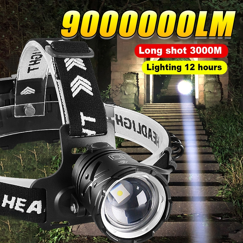 9000000lm 600w ultrakraftig pandelampe, forlygte, 8000lm l2 type c led-lommelygte til fiskeri