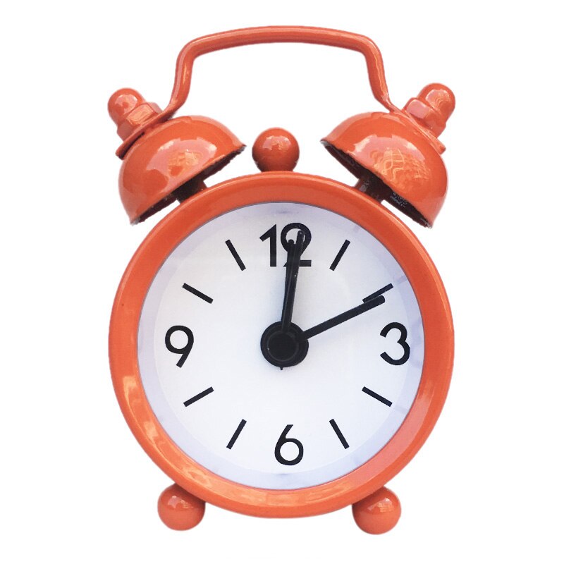 Mini Alarm Clock Electronic Round Number Double Bell Desk Table Digital Quartz Clock Home Decoration Retro Portable: Orange