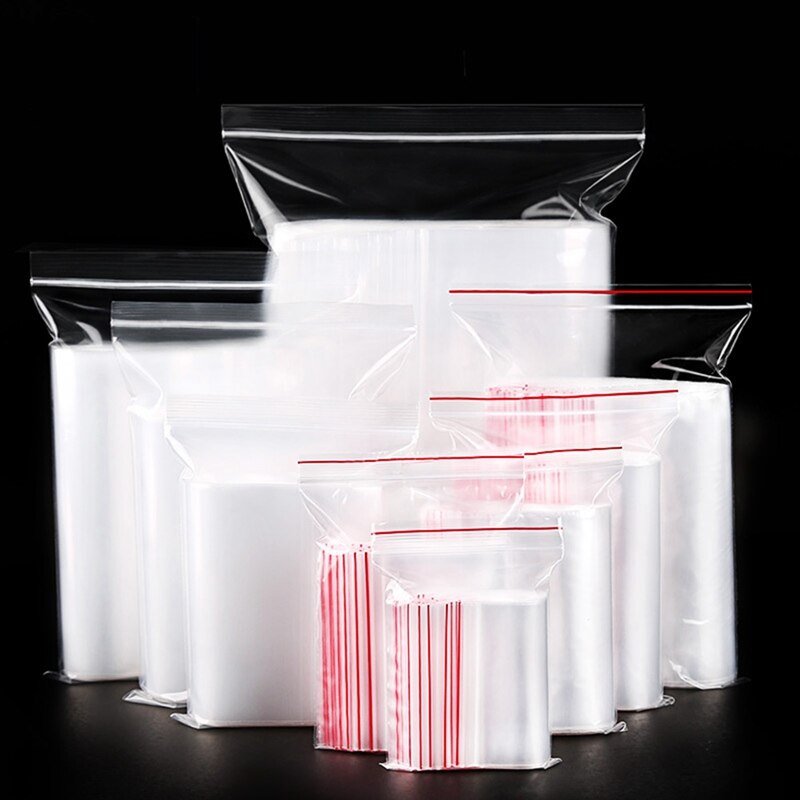 100 stk / parti 5 størrelser klare selvklæbende forseglingsposer plast smykker emballage poser genlukkelig lynlås mad poly opbevaringsposer