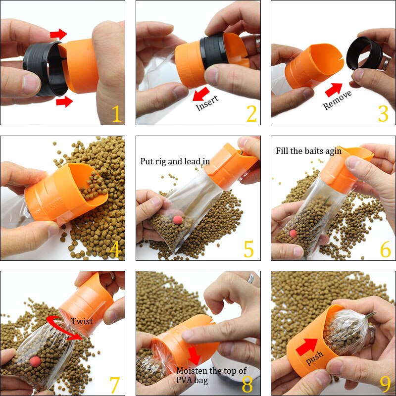 PVA Bag Ricarica, Carp Fishing PVA Bag Loader Starter per Metodo grossolano Alimentatore Hair Rig Attrezzatura Strumento