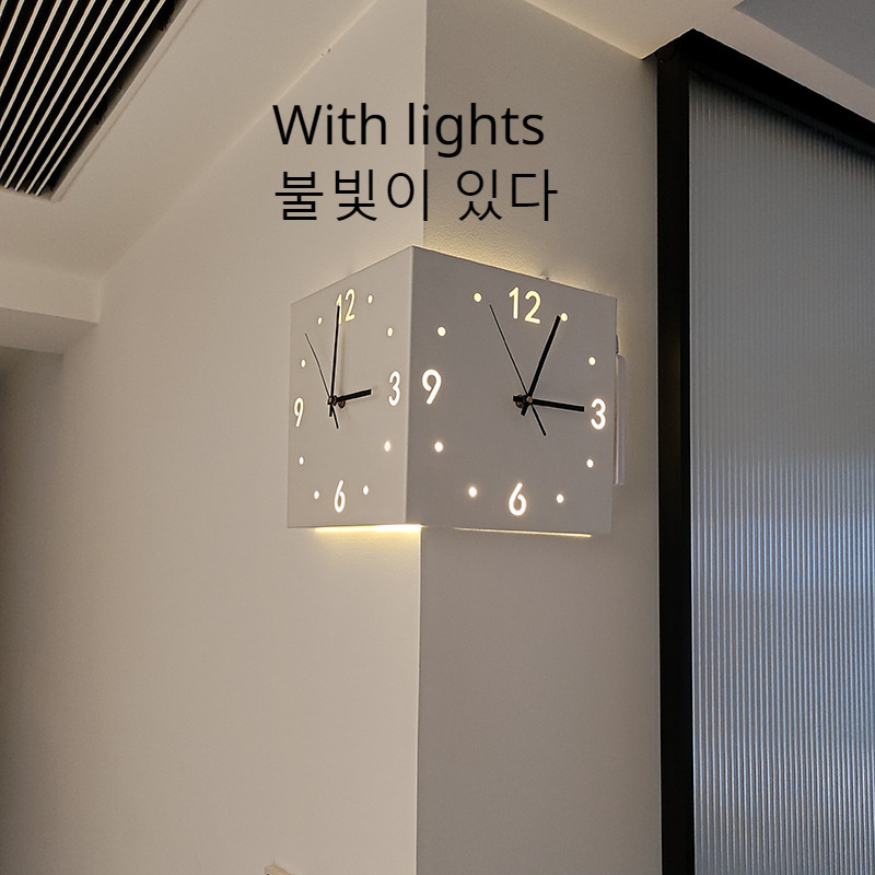 Reloj de pared de esquina con Sensor de luz , reloj de pared cuadrado Simple de doble cara con escala de números arábigos, reloj de pared analógico silencioso: Gris