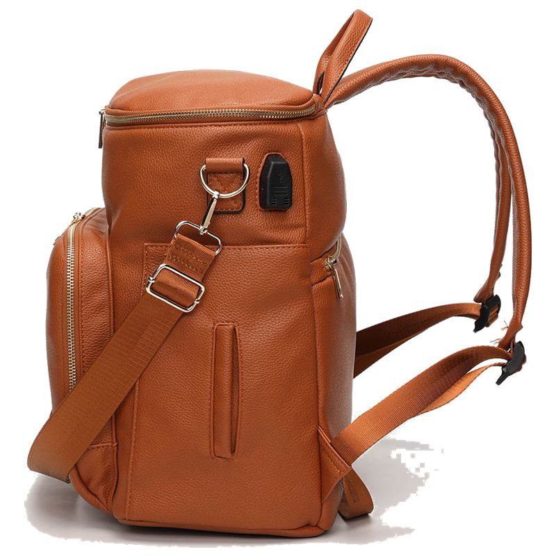 Læder bleetaske rygsæk, rejsetaske, bleetaske med klapbøjle | termiske lommer | justerbare skulderstropper |