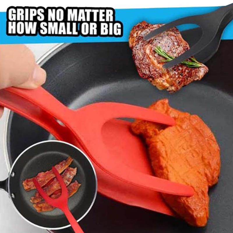 2 in 1 grepp och vänd tång ägg spatel tång klämma pannkaka stekt ägg fransk toast omelett vänd turner köketillbehör