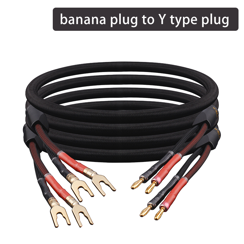 Ett par hifi høyttalerkabel høy-slutt lydforsterkerkabel høy renhet oksygenfri kobber med banan 24k gullplugg y-pluggkabel: Mørk grå / 3m