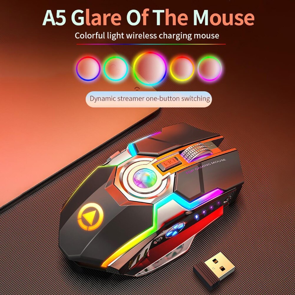 Wireless Gaming Mouse Rechargeable Gaming Mouse Silent Ergonomic 7 Keys RGB Backlit 1600 DPI mouse for Laptop Computer Pro Gamer