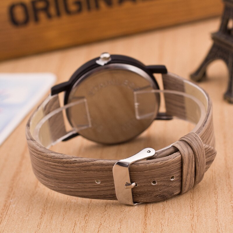 Træure luksus kvinder dameur romertal træ pu læderbånd analog kvarts vogue armbåndsure relogio masculino