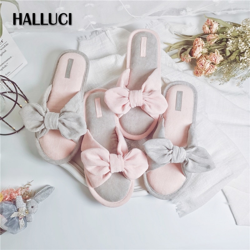 Zapatillas de casa con lazo de Corea para mujer, zapatillas sencillas, deslizantes, suaves, antideslizantes, bonitas zapatillas de Interior de verano para mujer