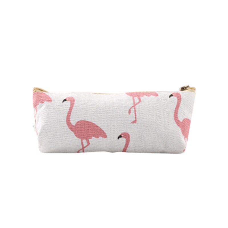 1 stk / lotkut lærred 5 designs bærer tegneserie flamingo penalhus / pige papirvarer blyant taske makeup taske favor undersøgelse: Hvid og flamingo