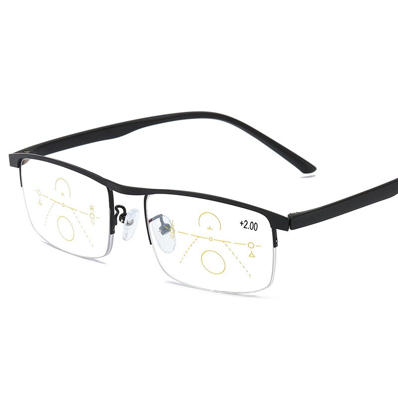 Progressive Multifocal Reading Glasses Men Women Magnifying Presbyopic Glasses See Far and Near Anti-Blue Ray Tr90 Half Frame: +350 / Black