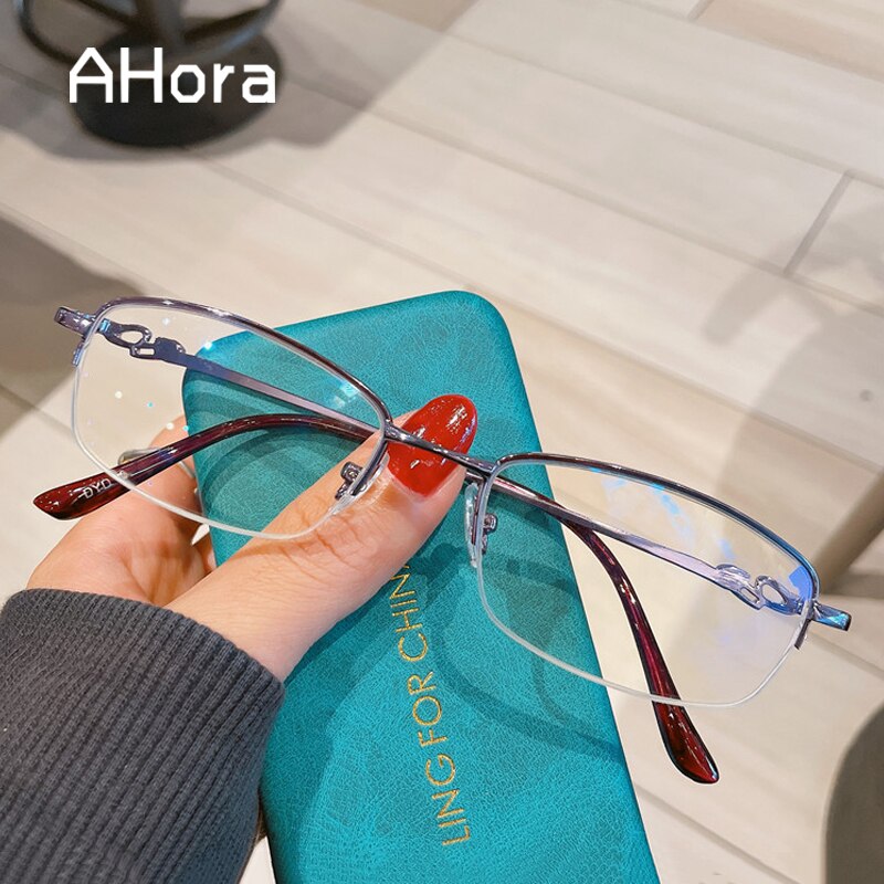 Ahora 2022 Vrouwen Leesbril Voor Dames Blauw Licht Blokkeren Presbyopie Brillen Metalen Half Frame Brillen + 1.0 + 4.0