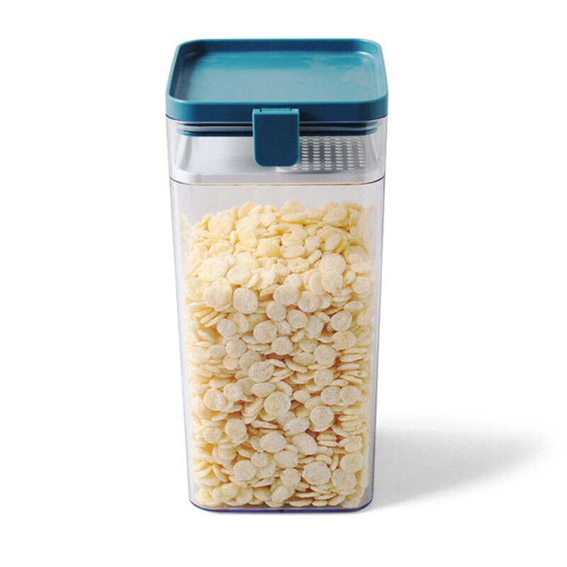 Food Container Plastic Transparent Moisture-Proof Storage Tank Kitchen Refrigerator Fresh-Keeping Box Grain Storage Can: Blue / 1600ml