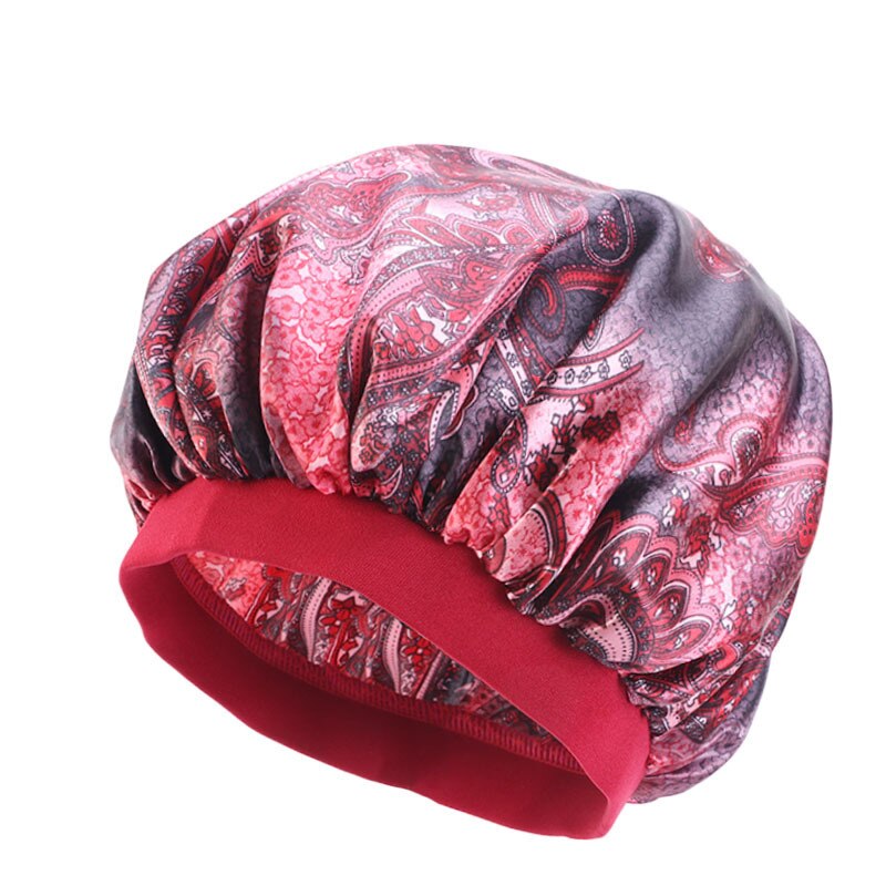 Motorhuv mössa tryck amöba satin elastisk bredbrättad hatt cellgifter hårvård polyester nattsömnmössa: Stil 1