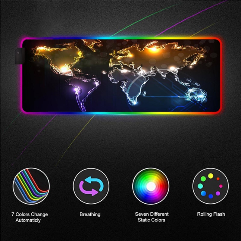 world map LED Color Luminous RGB Game Mouse Pad Large PC MousePad Desktop Pad USB Mause Pad with Backlight 40X90/30X35 CM