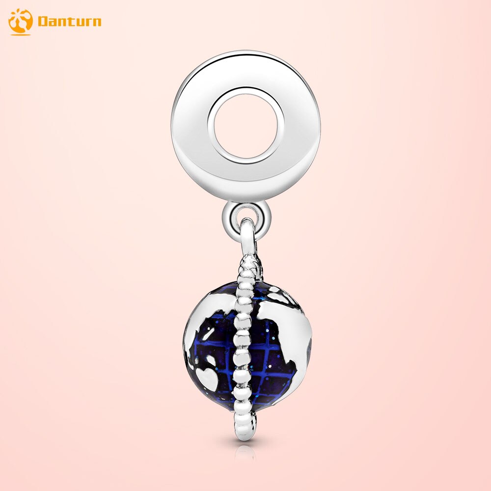 Danturn 925 Sterling Silver Beads Bear Spinning Globe Dangle Charms fit Original European Bracelets for Jewelry Making