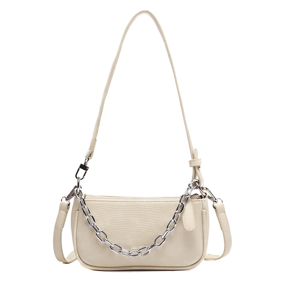 Frauen retro aufbringen Schulter Tasche Schulter Umhängetasche Leder Kette Damen Schulter Bote Sattel Handtasche: Beige