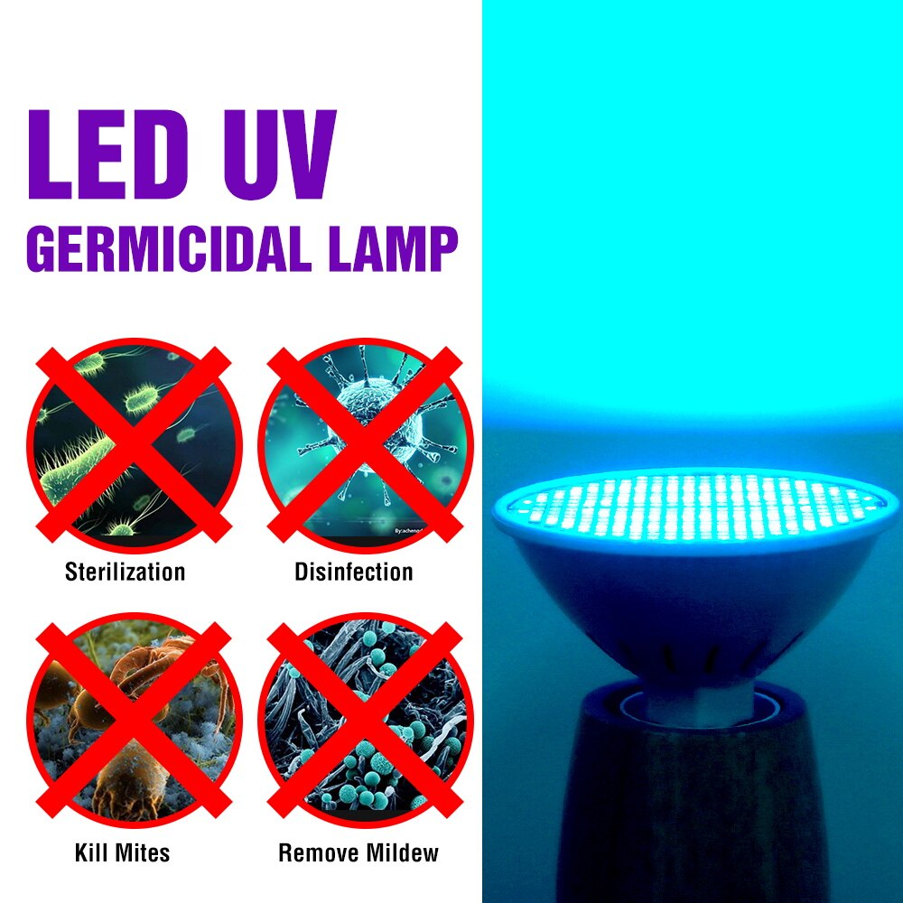 Led Uvc Lamp E27 Kiemdodende Licht Bactericide Lamp Quartz Gloeilamp 25W 35W 50W Indoor Verlichting Ultraviolet desinfection Licht: 126leds 25W