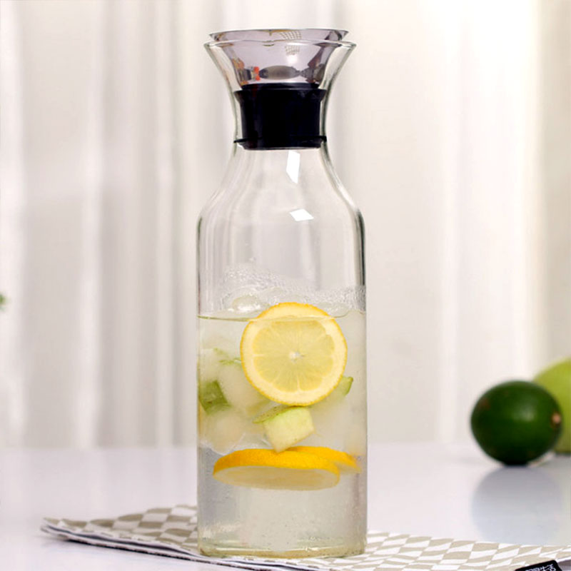 Round Large-capacity Water Bottle Without Drip Glass Pitcher with Lid High Temperature Resistant Household Ice Tea Can 1000ml