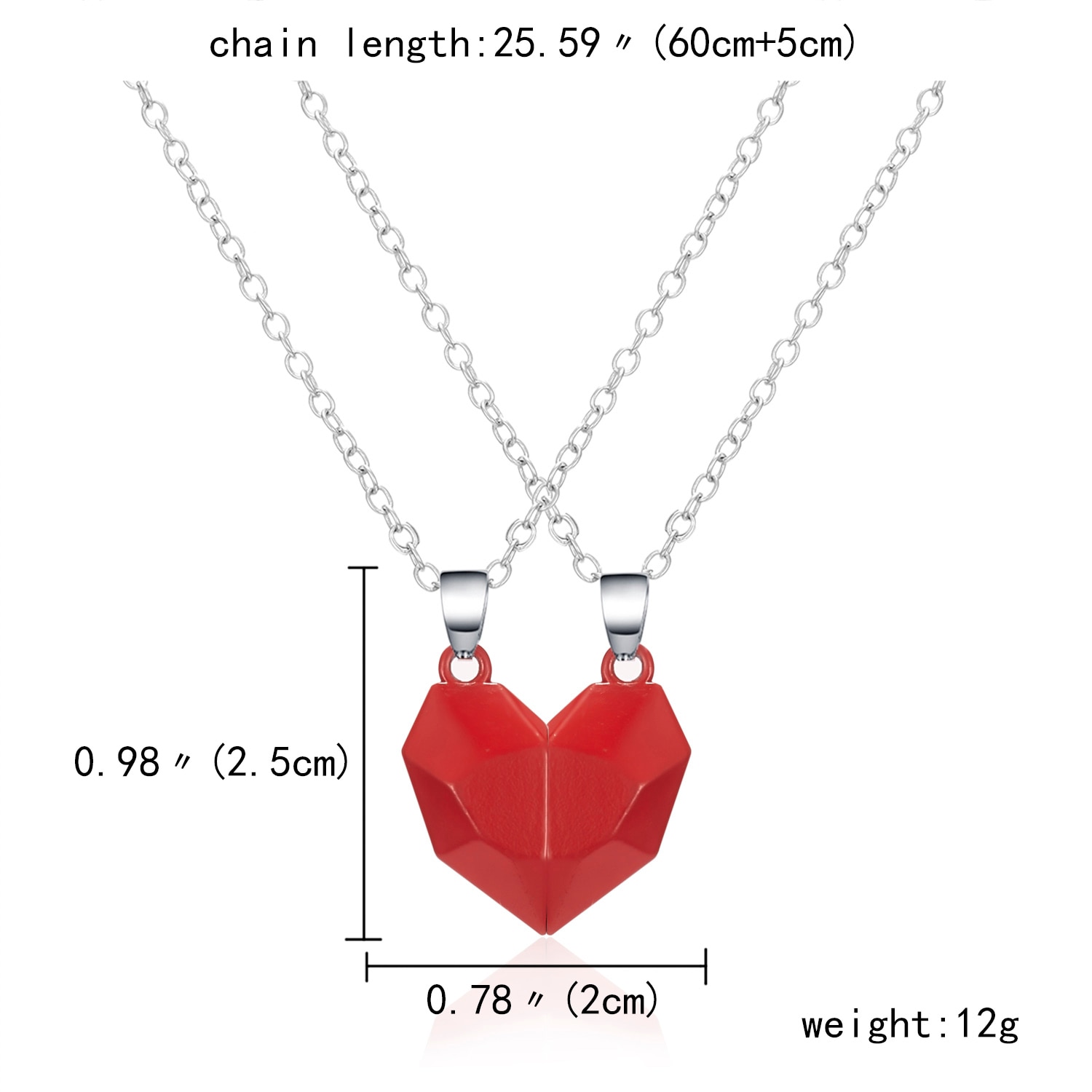 Collier de Couple magnétique pour femmes, pendentif d'amitié, cœur, Distance, breloque à facettes, de saint valentin, 2 pièces/lot,