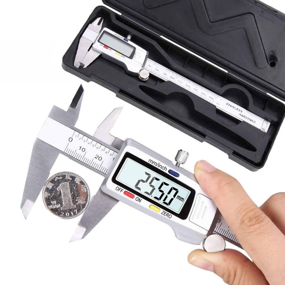Oauee 150mm Vernier Calipers Measuring Tool Stainless Steel Digital Caliper 6 inch Measuring Instrument: Silver with Box