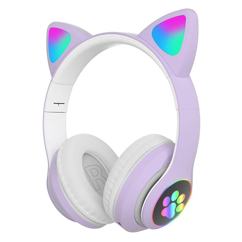Cute Cat Ears Wireless Headphones RGB Gaming Headset With Microphone Noise Cancelling LED Earphones Stereo Music Children's: PURPLE