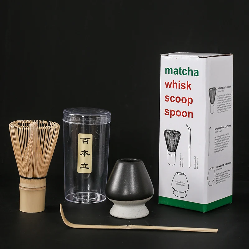 Ensemble de mélangeur matcha japonais en bambou, fait à la main, cuillère à café, agitateur: GRIS FONCÉ