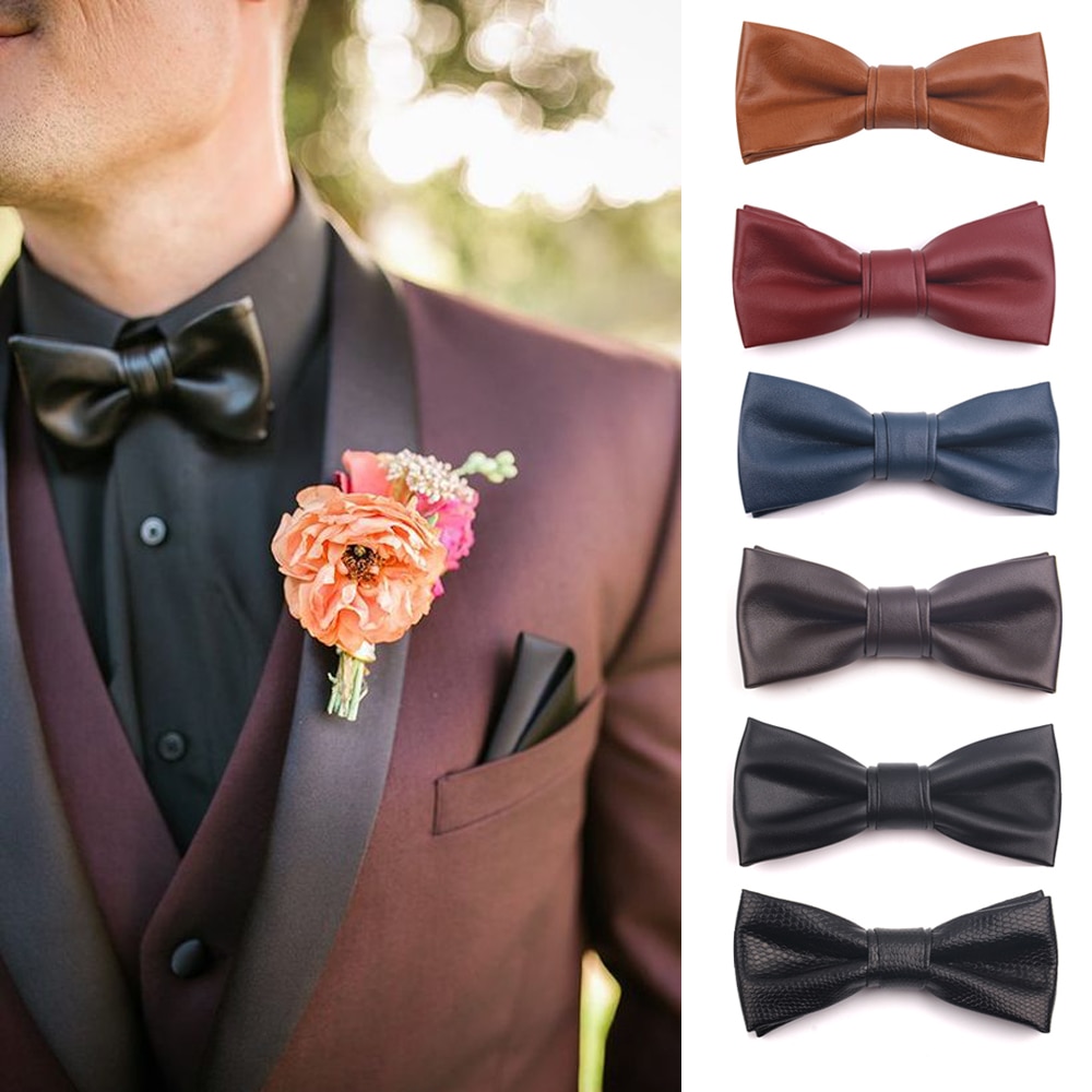 Pajarita clásica de cuero PU para hombre y mujer, corbatas informales para niños, pajaritas para boda, , corbata masculina