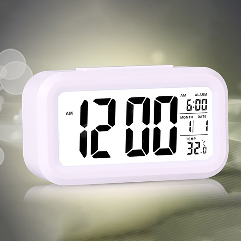 Battery Digital Alarm Clock Large LCD Display Light Sensor Nightlight Multifunction Snooze Kids Office Table Clock