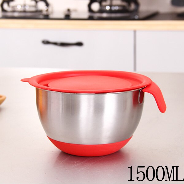 Recipientes de mezcla de ingredientes de acero inoxidable, mezclador de pan, ensalada, cocina, con tapa y cepillador, DIY: 16CM 1500ML