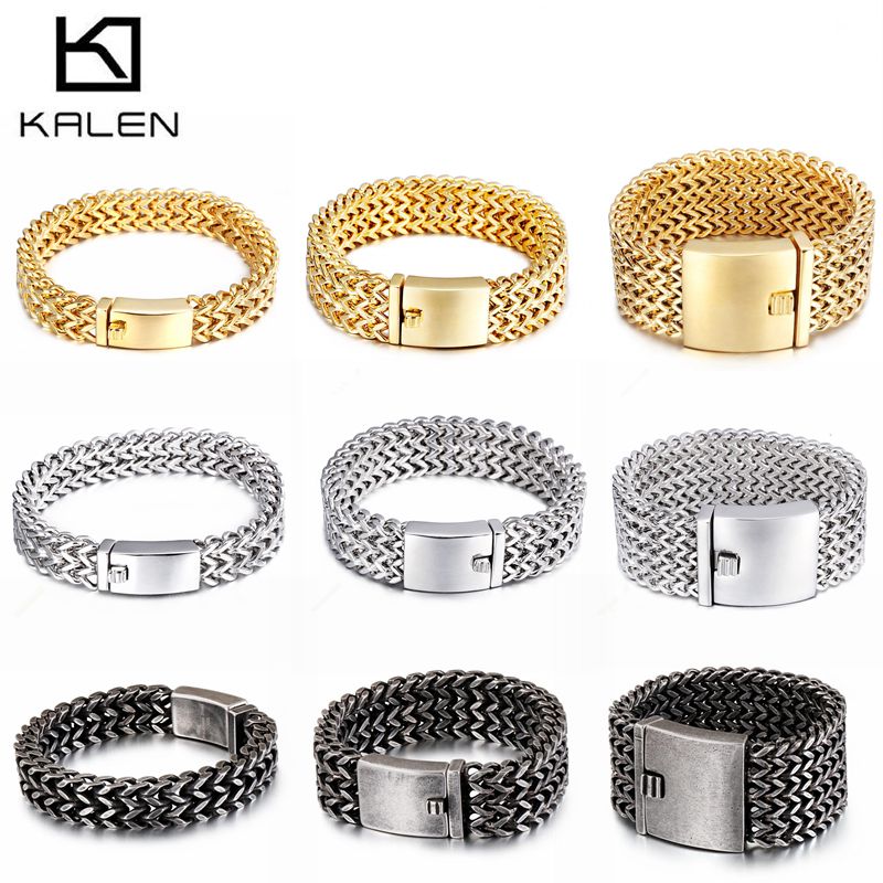 Kalen Rvs Link Chain Armbanden Hoge Gepolijst Dubai Gold Mesh Armbanden Mannen Cool Sieraden Accessoires