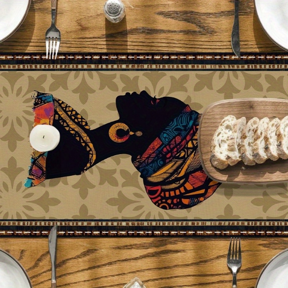 Bordlöpare med silhuett av 1pc afrikanska kvinnor - livfull afrikanskinspirerad polyesterrektangulär bordsflagga med kulturell konstnärlighet