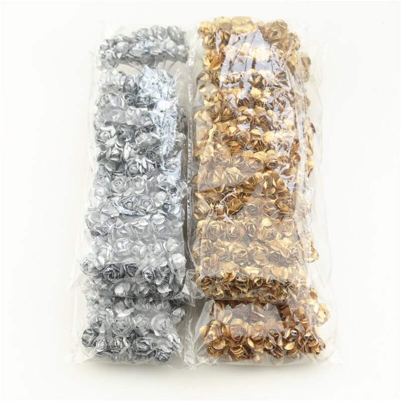 Billigt 12 st 2cm guld silver plommon konstgjord mini papper ros scrapbook bröllopsfest dekoration hantverk tillbehör jul