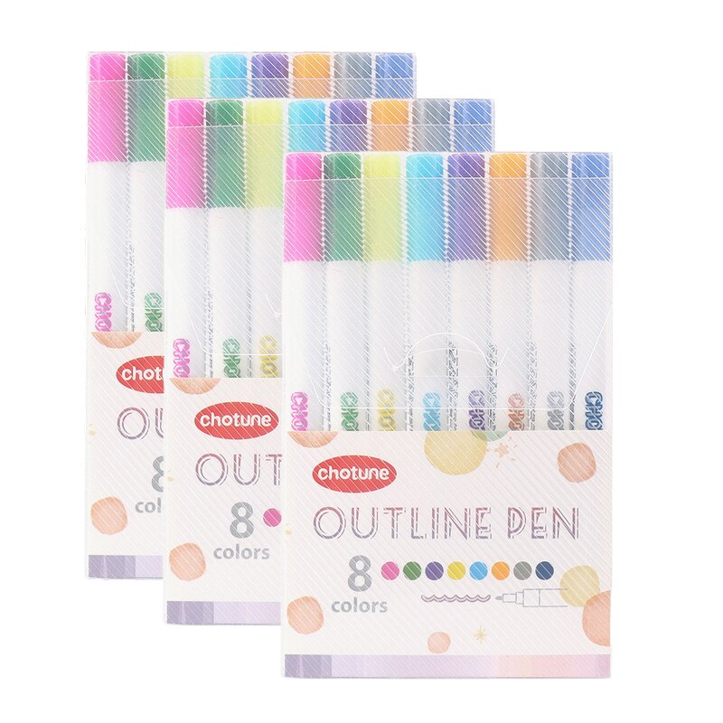 Double Line Outline Pens, 12 Colors Self-Outline Metallic Markers Glitter Writing Drawing Pens for DIY Art Crafts,: 3 set 12 colors B