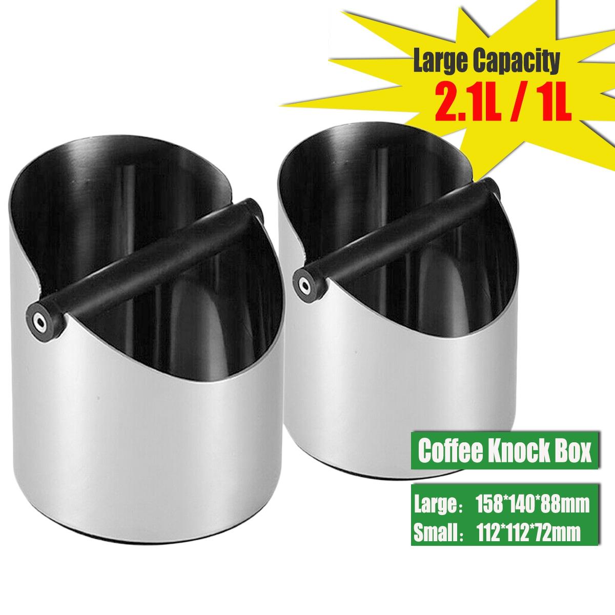 1L/2.1L Stainless Steel Coffee Knock Box Anti slip Coffee Grind Dump Bin Waste Bin with Detachable Knock Bar for Barista