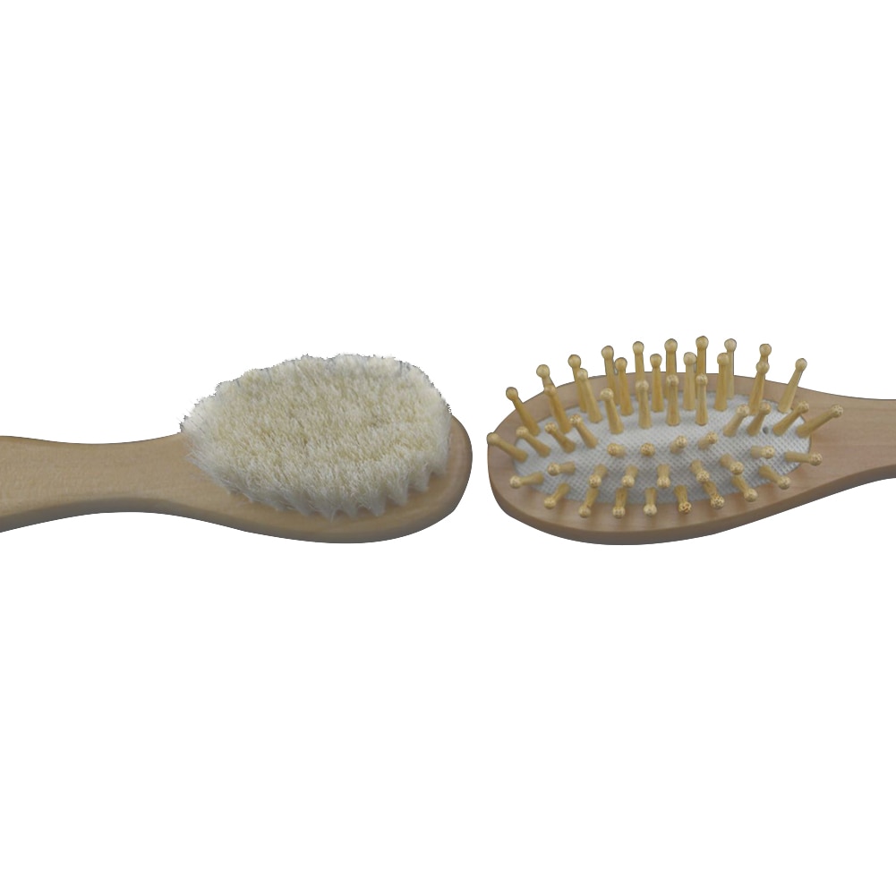 Kids Care Practical Unisex Wooden Baby Comb Kit Anti-Static Mini Soft Bristles Massage Hair Brush Shower Dry Body Bath Gently