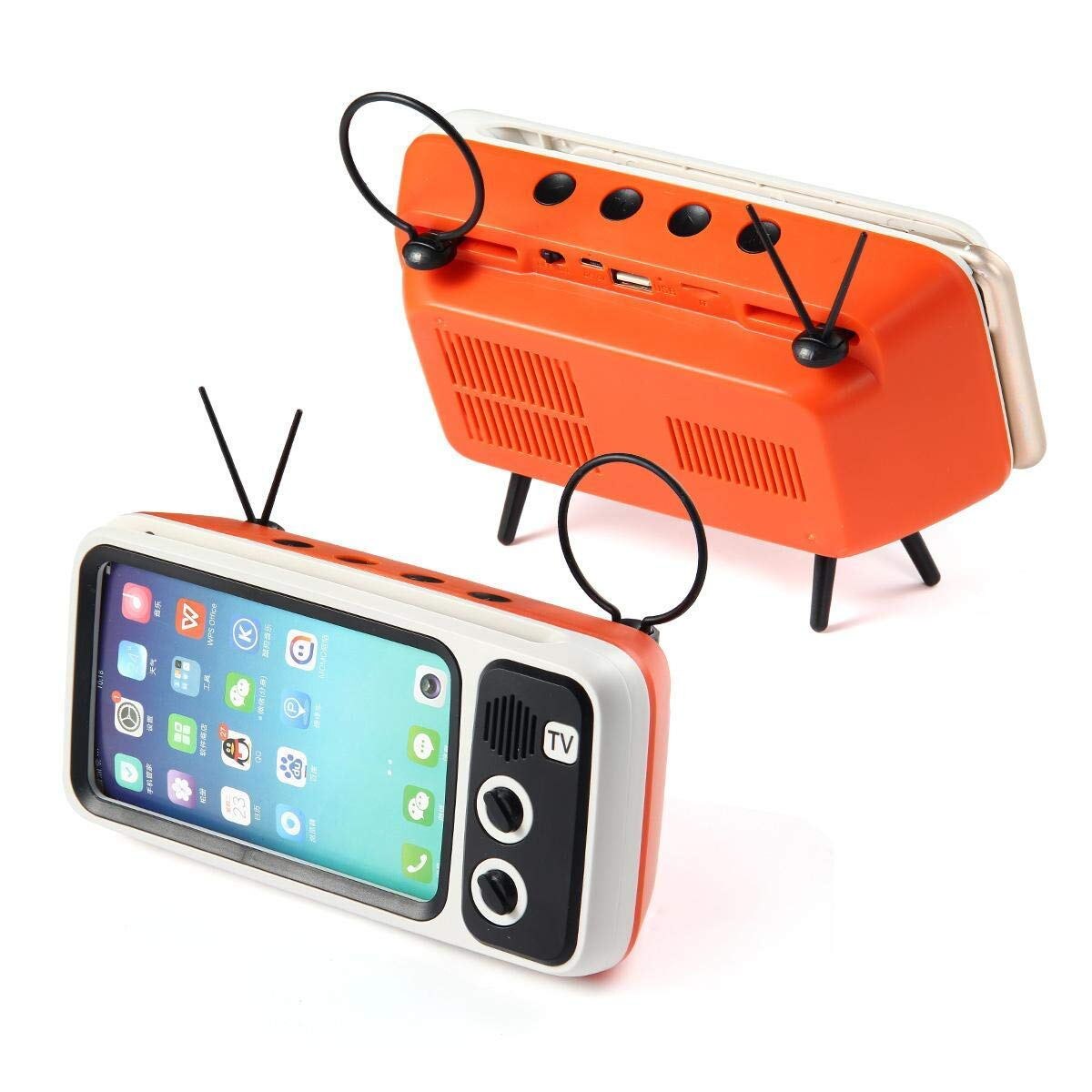 Retro TV Phone Holder Portable Mobile Phones Holder Stand Desktop Mobile Screen Stand Compatible for iPhone/Android 4.7-5.5 Inch
