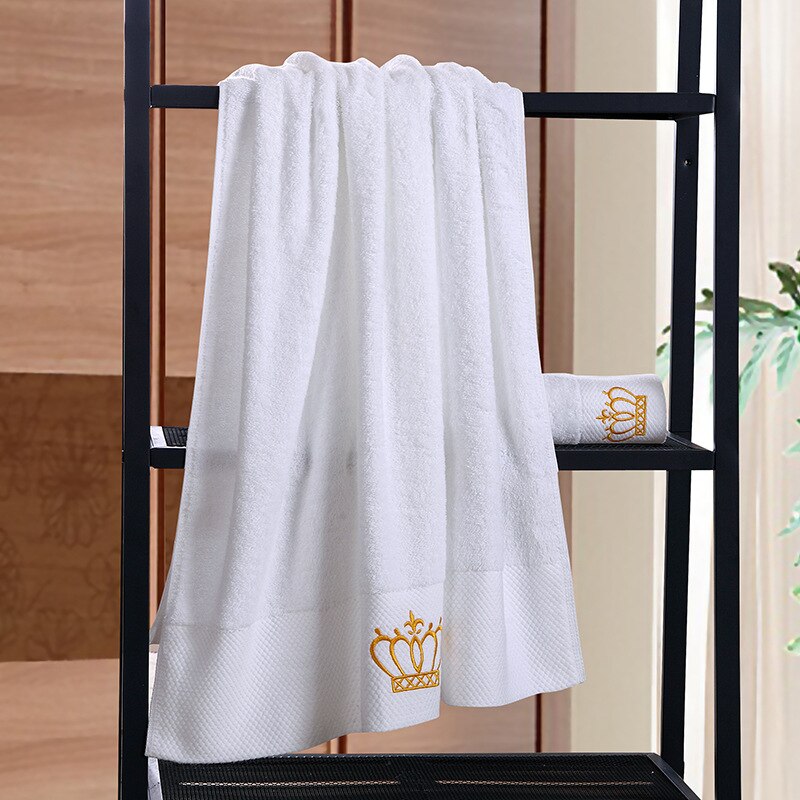 Brodert imperial krone bomull hvitt hotell håndkle sett ansikt håndklær badehåndklær for voksne vaskekluter absorberende håndkle: 34 x 75cm(150g)