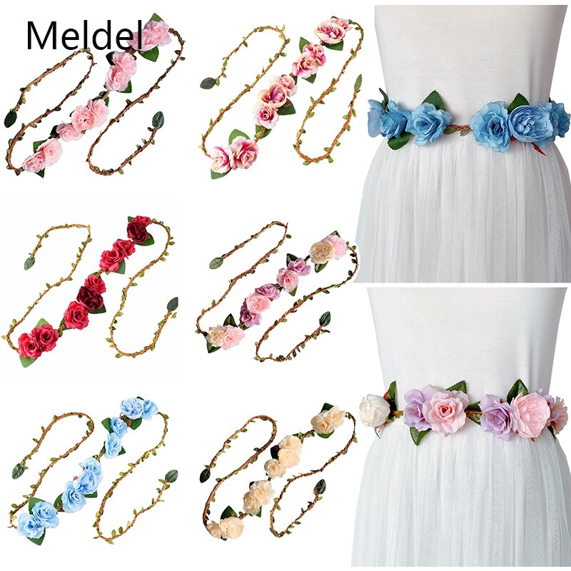 Accessoires de mariage ceinture fleurs tissées à la main ceinture pour enfants fleur rose ceinture de mariée double usage ceinture de mariage bandeau