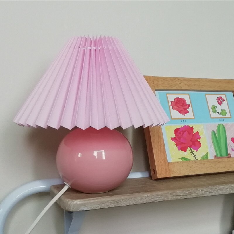 Koreansk plisseret bordlampe ins diy keramiske bordlamper til stuen boligindretning sød lampe med trefarvet led pære ved siden af lampen: Lyserød og lyserød