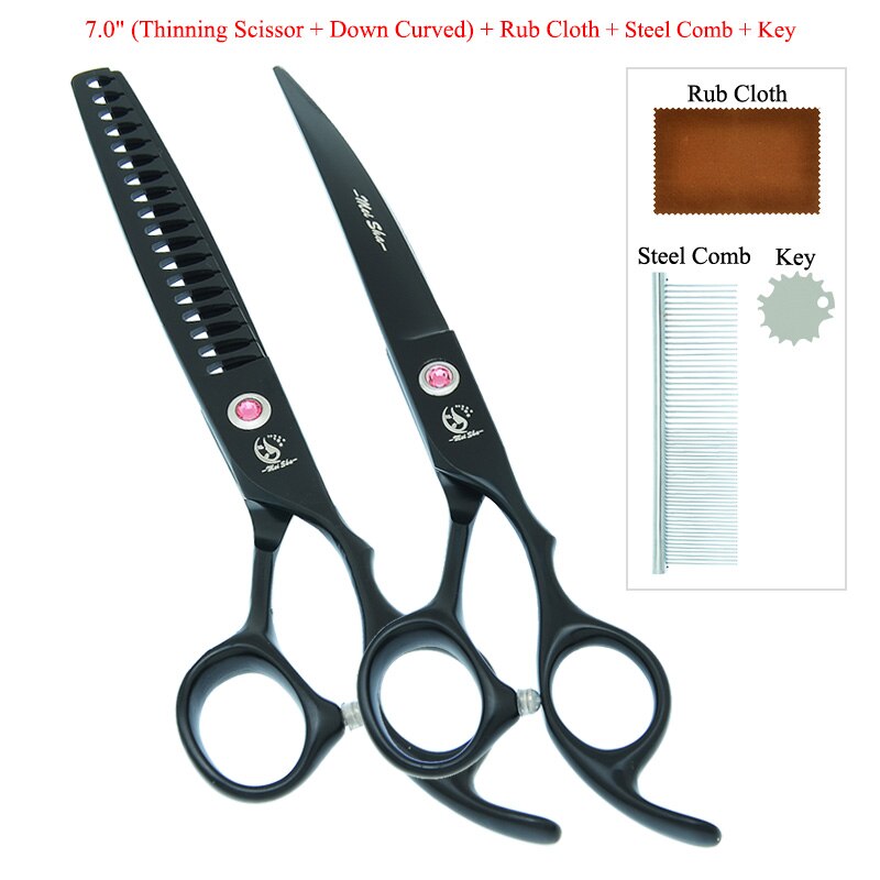 7.0" Japanese Steel Dog Grooming Scissors Curved Cutting Shears 40% Cut Rate Thinning Tesouras Pet Suppliers B0033A: B0033A-13-70