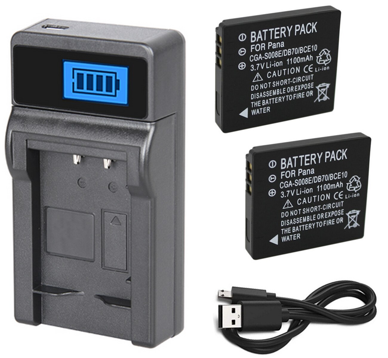 Battery 2-Pack + Charger For Panasonic HM-TA1, SDR-S7, SDR-S9, SDR-S10, SDR-S15, SDR-S26, SDR-SW20, SDR-SW21, SDR-SW28 Camcorder