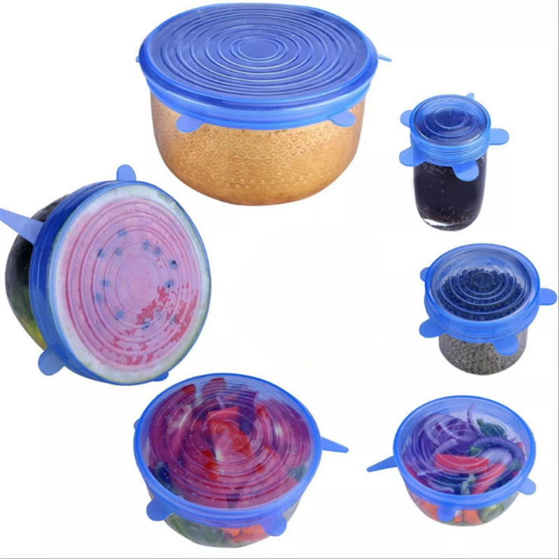 6 Pçs/set Alimentos Tampa de Silicone Universal Tampas De Silicone para Panelas Tigela Pote Reutilizável Tampas Estiramento Acessórios de Cozinha Gadgets