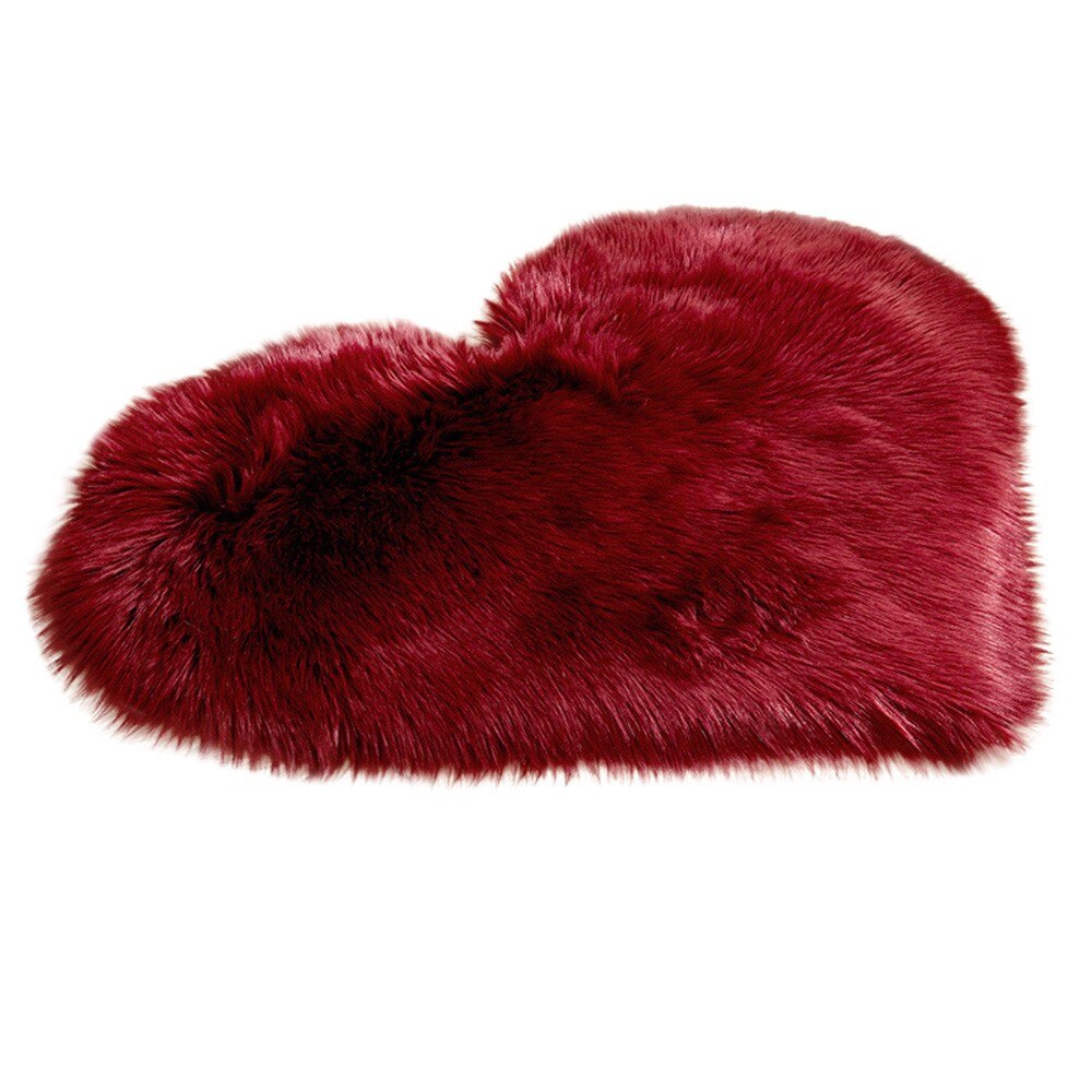 Bedroom Shaggy Carpet Heart-shaped Fluffy Floor Mats Wool Imitation Sheepskin Bed Room Faux Fur Non Slip Rugs Bedside Home Decor: Burgundy