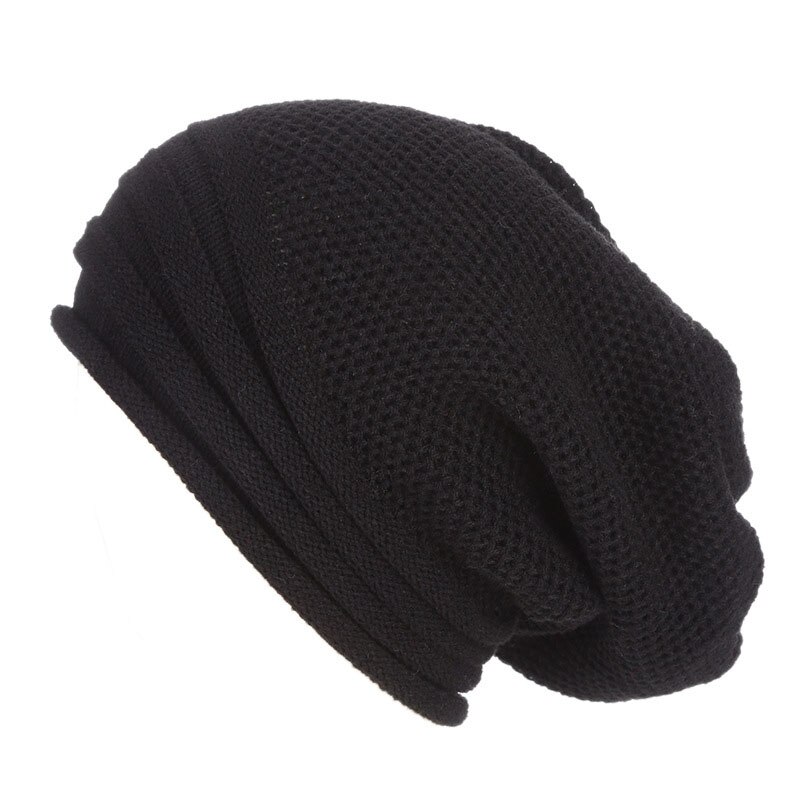 Vinter baggy slouchy beanie mössa ull stickad varm mössa för män kvinnor beanie oversized vintermössa för skidåkning: Svart