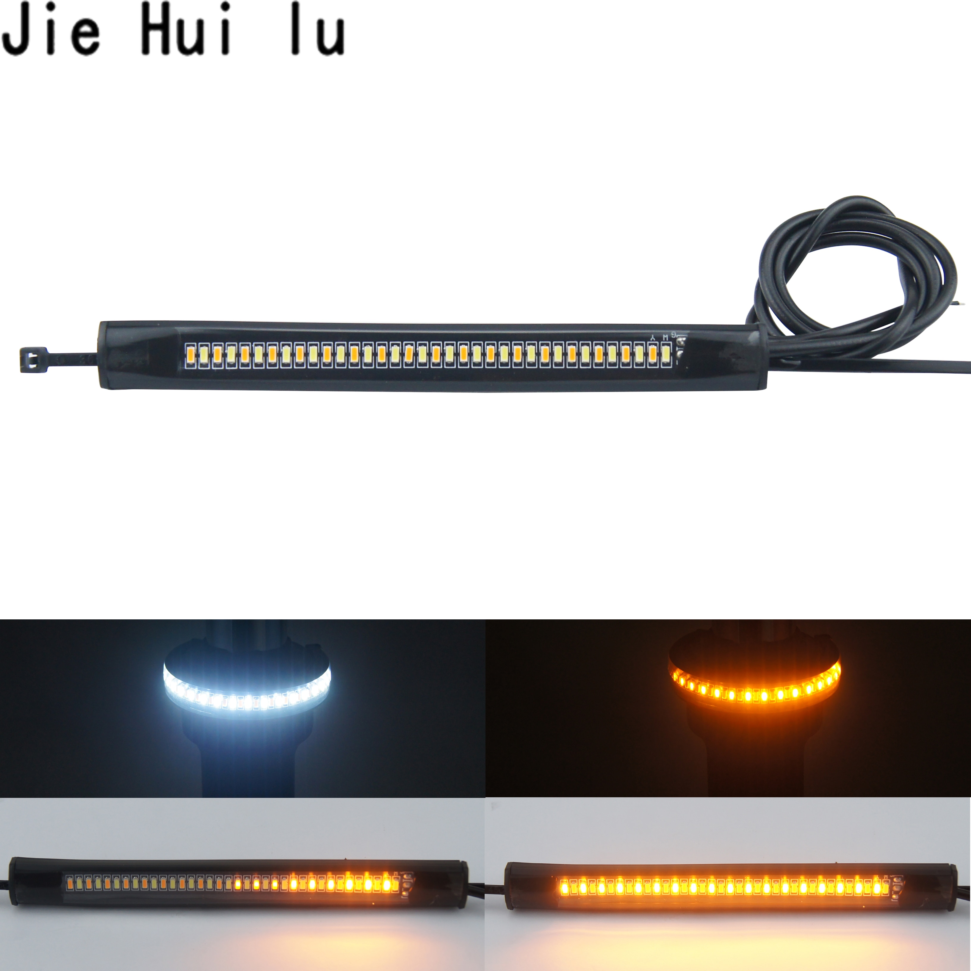 1pc universal led motorcykel blinkers &amp; drl bärnstensvit moto blixtring gaffelremsa lampa blinkande blinker 12v