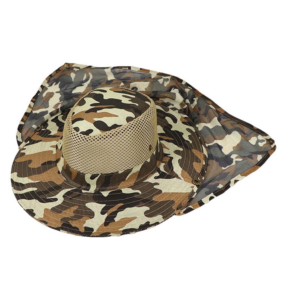 Outdoor Vissen Hoed Brede Rand Ademend Mesh Strand Hoeden Camouflage Zon Uv-bescherming Schaduw Hoed Voor Mannen Vrouwen Hoeden: WHITE