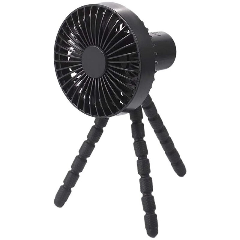 Portable Fan,3 Speed USB Rechargeable 1800MAh Battery Powered Clip Fan with Flexible Tripod for Room Stroller Bike Car: Black
