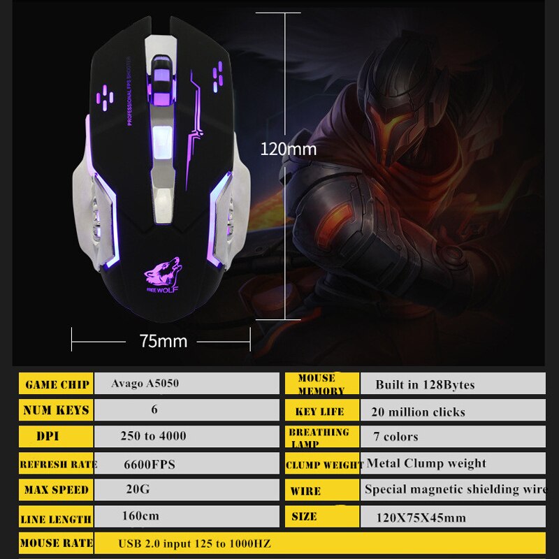 Silent Wired Gaming Mouse 6 Programmable Buttons Ergonomic Mice Colorful LED Light Mouse for PC Computer Laptop Game Office
