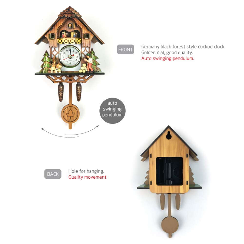 Reloj de cuco de resina 3D hecho a mano de madera antigua nórdica, colgante de pared, llamada de pájaro, campana de tiempo, cronometraje, oscilación automática para niños Roo
